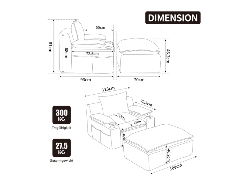  Méridienne tcqpz en chenille kaki clair 1 place avec 4 coussins porte-gobelet poche de rangement sans montage  - Conforama C