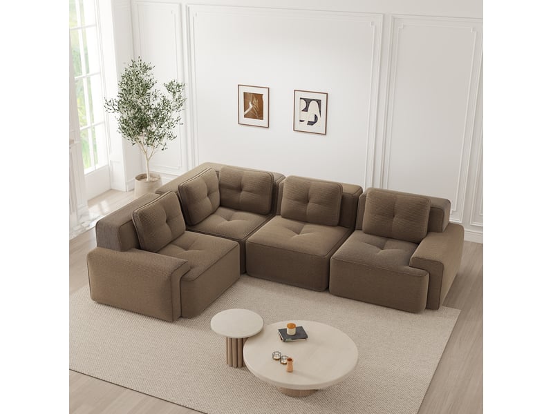  Canapé d’angle modulable 4 places en velours côtelé marron 295x206x69 cm  - Conforama E