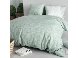 Parure housse de couette 260x240cm + 2 taies motif floral vert et blanc 100% coton - daley