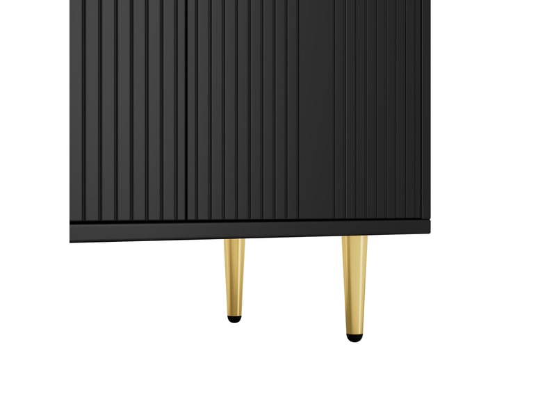 Buffet noir 4 portes meuble rangement salon 160x80x40 cm mdf haute brillance poignées dorées - Conforama R