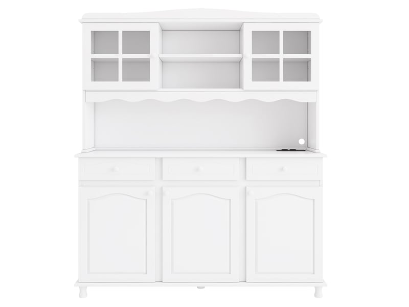  Buffet haut de cuisine 135 x 40 x 185 cm avec prises et ports usb, éclairage led multicolore, rangements réglables, blanc  - Conforama D