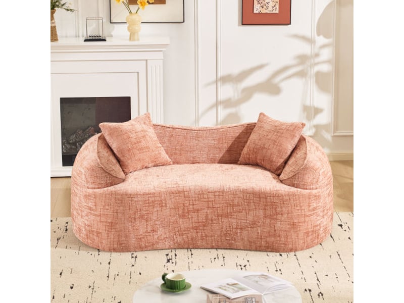  Canapé droit 2 places avec 2 coussins, pour salon, chambre, rose  - Conforama B