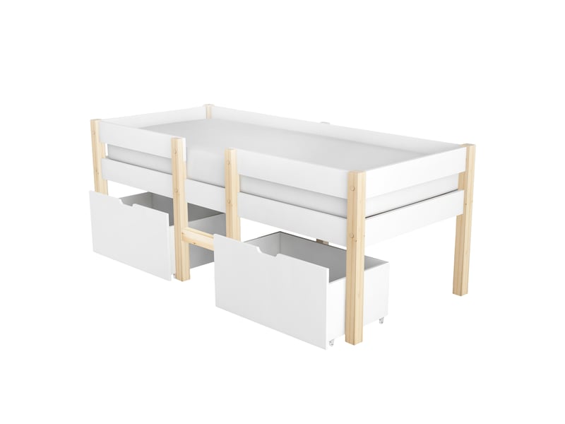  Lit enfant 90x190 cm bois massif blancchêne, tiroir rangement et sécurité  - Conforama D