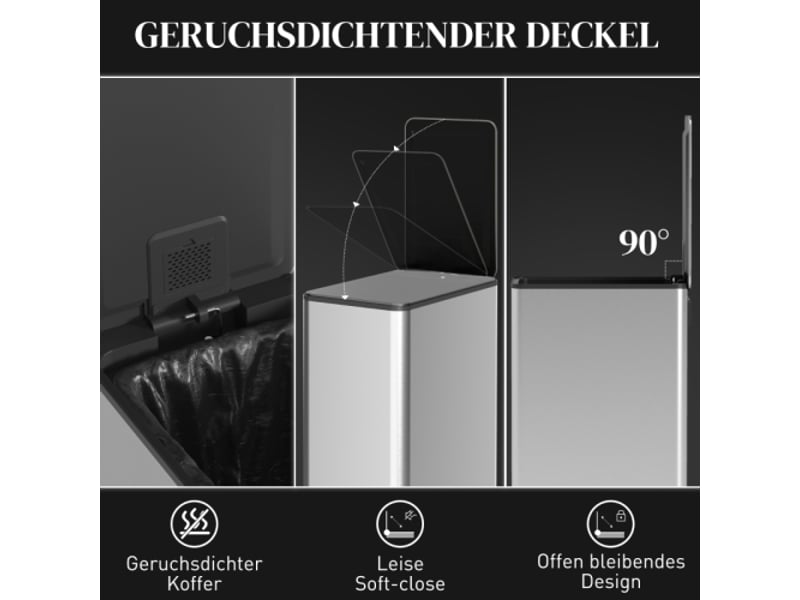 Poubelle à pédale 20 l en inox avec couvercle et bac intérieur, 21,5x37,2x57 cm  - Conforama E
