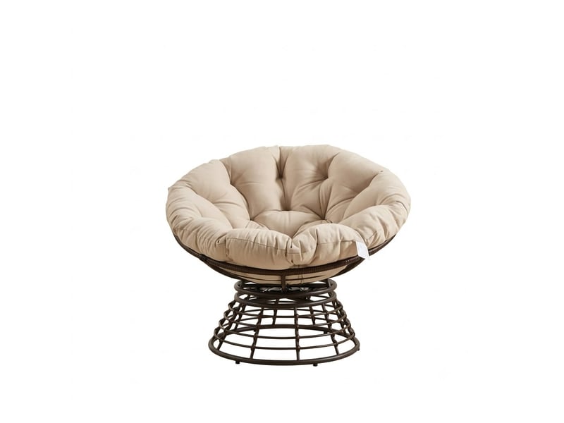  Fauteuil papasan pivotant à 360° en résine tressée - diamètre 92cm - chaise ergonomique avec coussin épais - marron et beige  - Conforama A