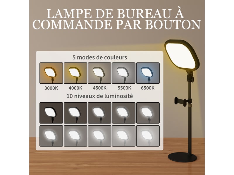  Lampe de bureau led dimmable 5 modes de couleur 10 niveaux de luminosité port usb minuterie support pour téléphone noir  - Conforama E