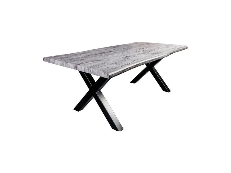  Table de salle à manger rivet – rectangulaire 200 cm – mdf gris et métal noir  - Conforama A