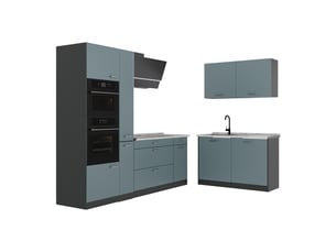 Vicco cuisine en angle, bleu-grisanthracite, 230 x 120 cm plan de travail marbre