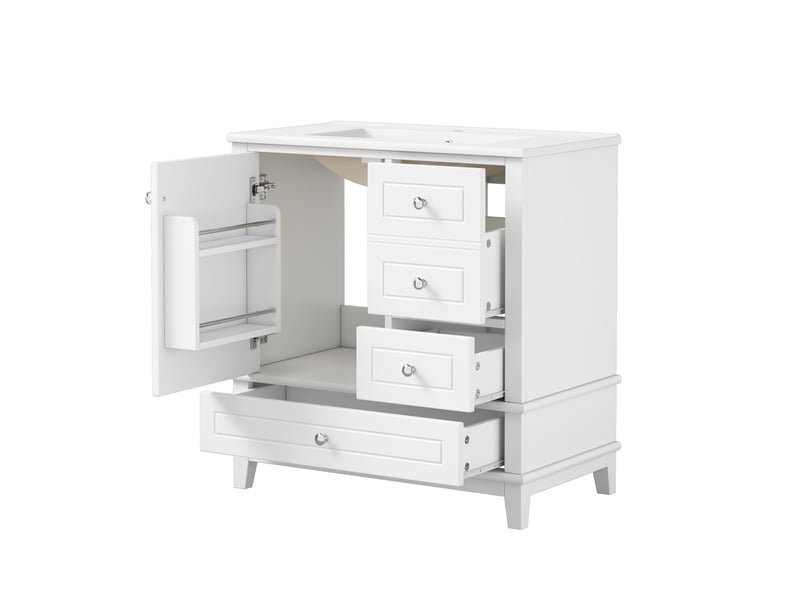  Meuble sous-vasque avec vasque céramique 1 porte 3 tiroirs blanc 81x47x86 cm  - Conforama B