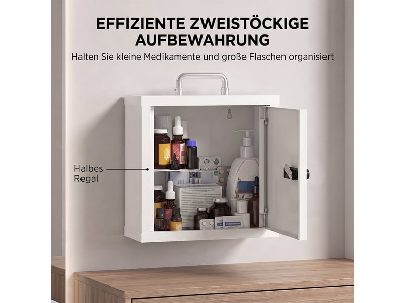  Armoire à pharmacie murale avec serrure à combinaison, acier inoxydable blanc, 30 x 14 x 30 cm  - Conforama W