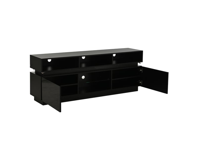 Meuble tv led avec rangement 10 niches, 160x35x60 cm, mdf noir brillant - Conforama E