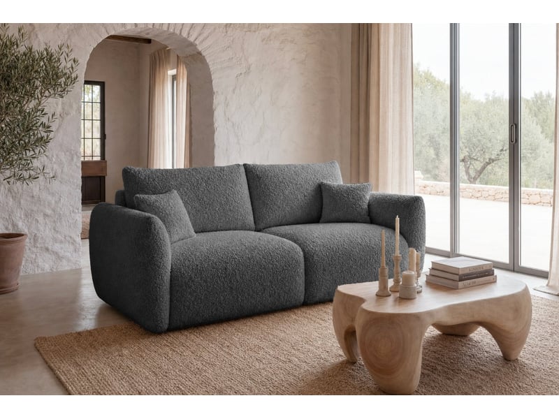  Elio mini - canapé droit convertible tissu bouclette 2 places gris  - Conforama B