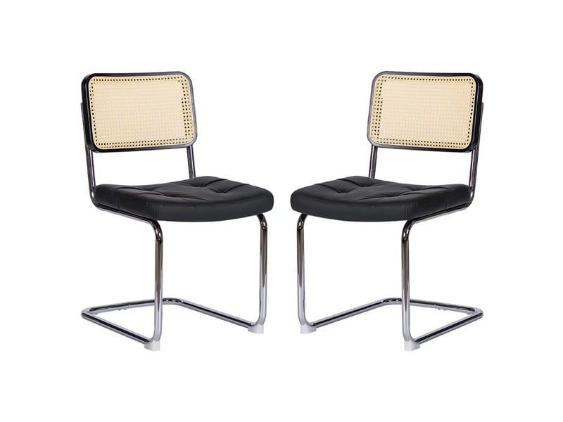 Lot de 4 chaises de salle à manger, chaises luge avec pieds chromés et dossier en rotin, style moderne - Conforama A