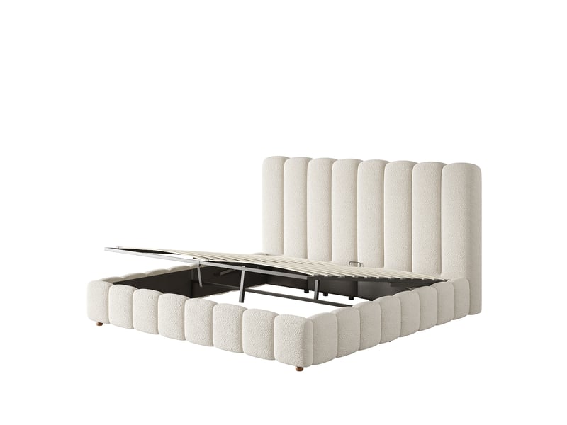 Lit coffre bouclé blanc à tête de lit verticale 160 x 200 cm Fay Lum - Conforama E