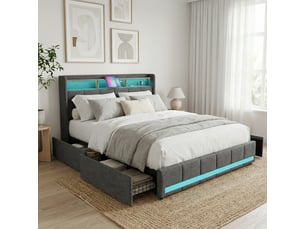 Lit avec rangement 140x190 cm <strong>Lonelyo</strong>  <strong></strong> coloris gris
