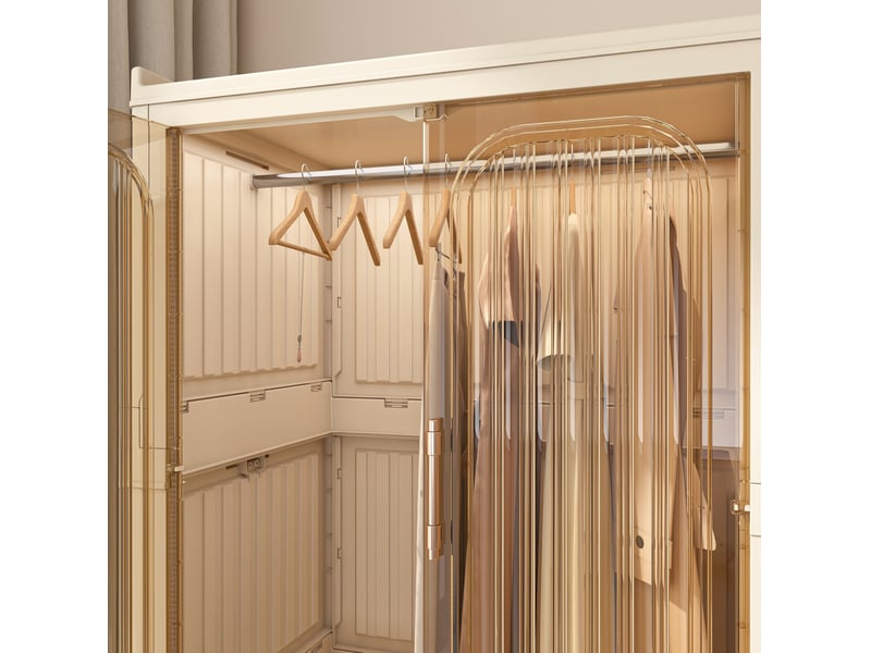  Armoire penderie pliable 92 x 45 x 158 cm blanc crème en polypropylène, 9 portes magnétiques sur roulettes  - Conforama E