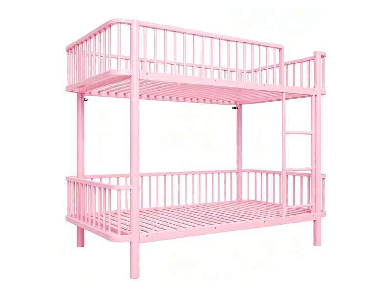  Lit superposé 90 x 200 cm design gain de place avec barrières de sécurité métal rose sans matelas  - Conforama E