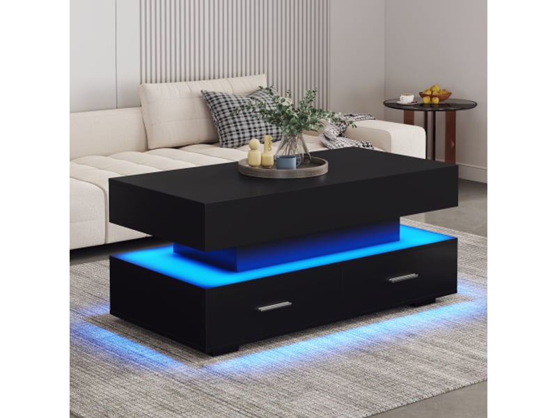  Table basse relevable rectangulaire noir - 50x100 cm led panneau de particules table basse noir - Conforama D