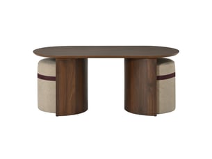 Table basse ovale avec 2 poufs, ensemble moderne en mdf pour salon et espace lounge