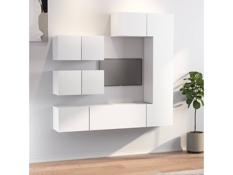  Ensemble de meubles tv - banc tv - meuble de rangement 6 pcs blanc bois d'ingénierie  - Conforama B