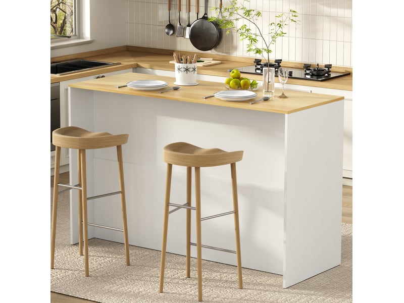 Îlot de cuisine led avec grand plan de travail, 2 tiroirs, étagères réglables et portes vitrées pour cuisine, 135 × 55 × 91 cm - Conforama C