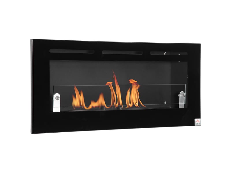  Cheminée bioéthanol murale encastrable brûleur 2,8 l, environ 3,5 h de durée de combustion dim. 102l x 16l x 43h cm couverture 25-30 m² métal  - Conforama A