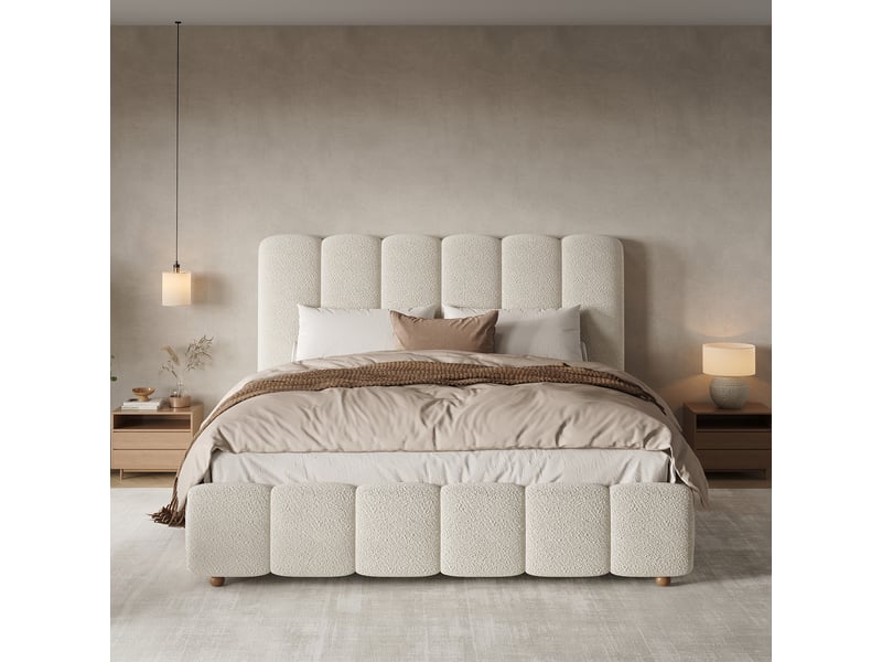  Lit coffre bouclé blanc avec sommier 140 x 190 cm Fay Lum - Conforama E