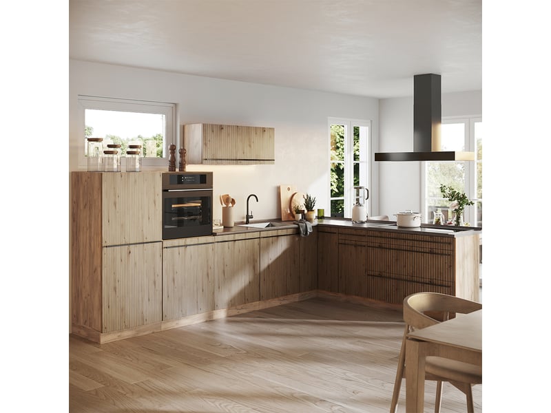  Vicco cuisine en angle, chêne artisanchêne doré, 327 x cm sans plan de travail  - Conforama C