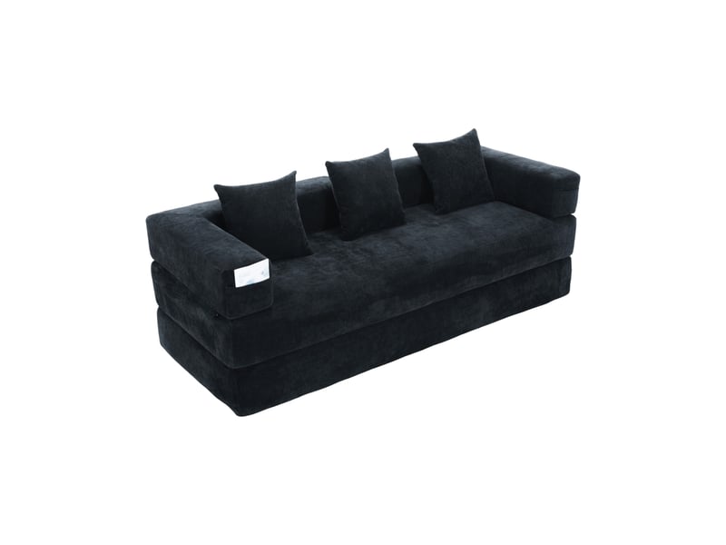  Canapé droit modulable 2 places en tissu noir avec poches latérales et base antidérapante pour le salon  - Conforama A