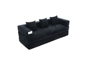 Canapé droit modulable 2 places en tissu noir avec poches latérales et base antidérapante pour le salon
