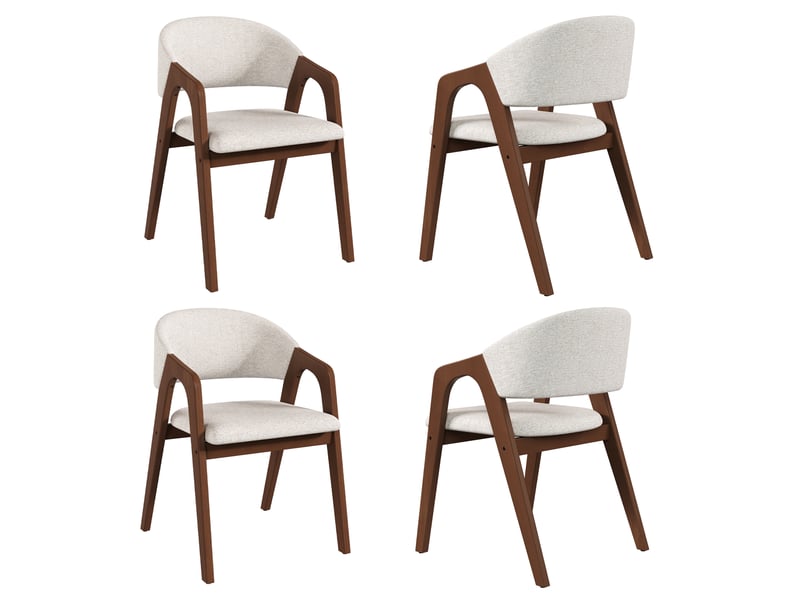 Lot de 4 chaises de salle à manger 55.5x60x83 cm structure en hévéa massif revêtement effet lin décor noyer et beige avoine OPULERANE TRADING LTD - Conforama A