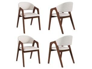 Lot de 4 chaises de salle à manger 55.5x60x83 cm structure en hévéa massif revêtement effet lin décor noyer et beige avoine
