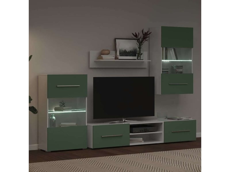  Meubles tv avec lumière led 5 pcs vert olive bois d'ingénierie  - Conforama D