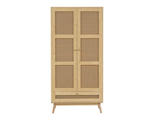 Armoire penderie 2 portes avec tringle rotin pe coloris naturel 90 x 45 x 183 cm