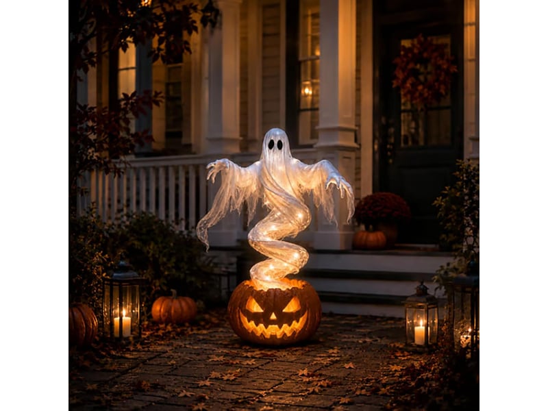  Décoration halloween fantôme citrouille lumineux tourbillonnant, led, 130 cm, pour jardin, porche et pelouse  - Conforama E