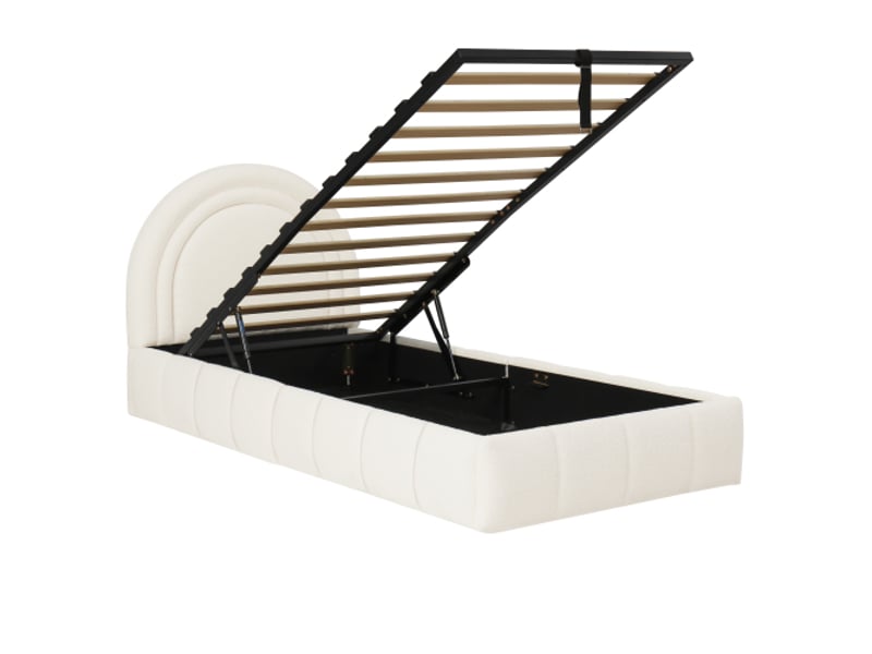  Lit coffre hydraulique 90x200cm pour enfant, lit simple rembourré tissu bouclé avec tête de lit confortable et sommier à lattes, beige  - Conforama D
