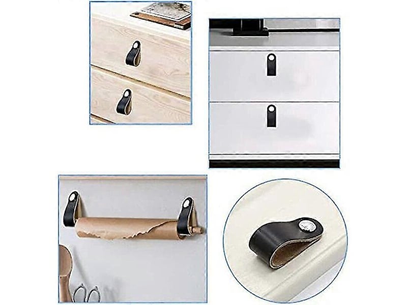  Poignée en cuir pu noir doux, poignée d'armoire en cuir facile à installer avec vis  - Conforama C