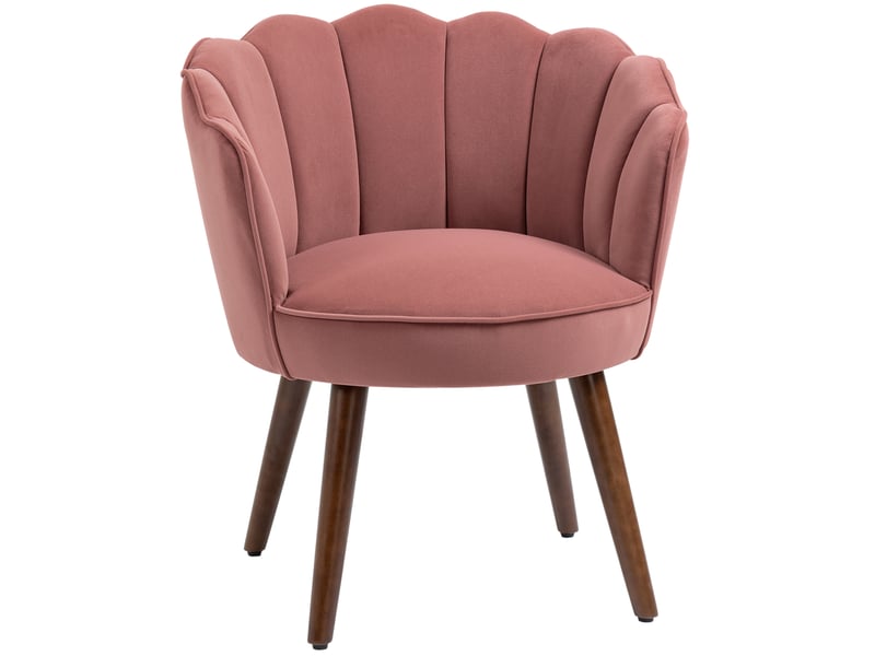 Fauteuil de salle à manger 66x66x78,5 cm, dossier pétale, accoudoirs, polyester, pieds en bois, rose - Conforama A