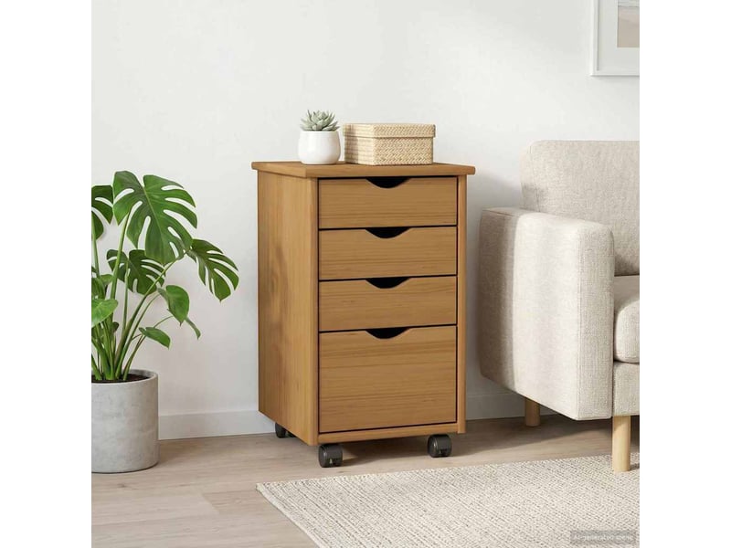  Caisson roulant de bureau moss brun miel 34 x 39 x 56 cm pin massif  - Conforama C