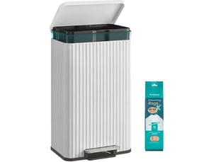 Poubelle de cuisine 50 l avec pédale et seau intérieur amovible 40,3 x 33,6 x 62,5 cm en acier blanc 12_0012834