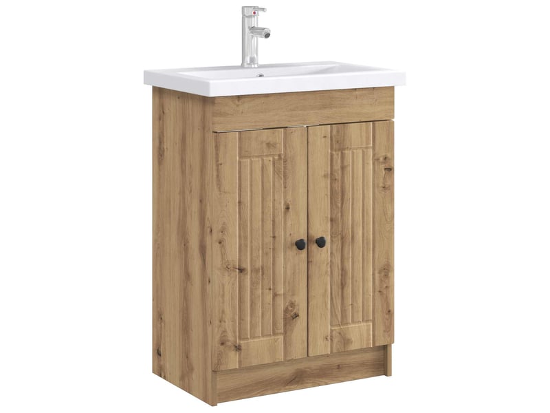  Armoire sous évier de salle de bain, meuble de rangement chêne artisanal shl9123  - Conforama C