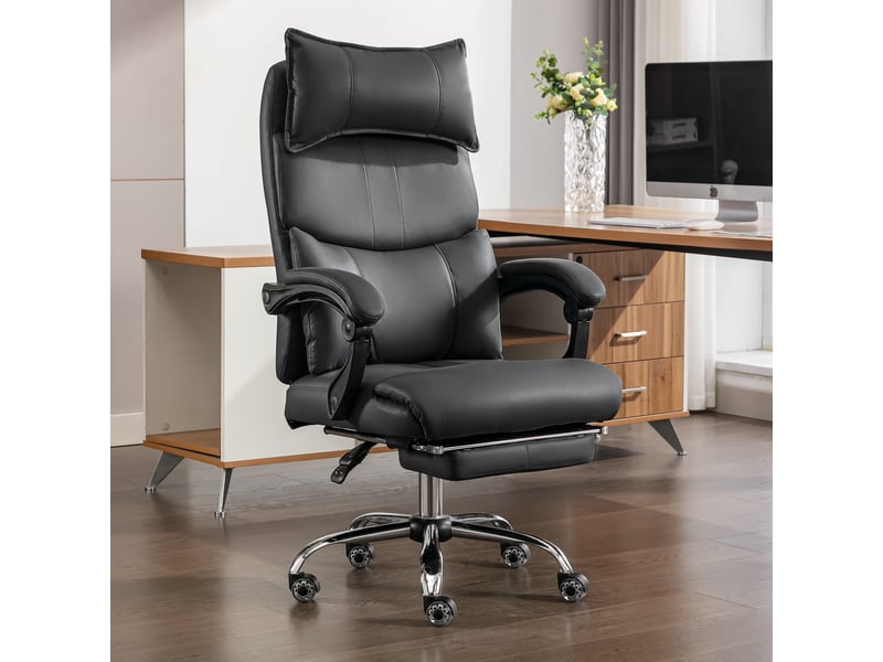  Chaise de bureau ergonomique noire avec double soutien lombaire réglable et repose-pieds, tissu technique  - Conforama B