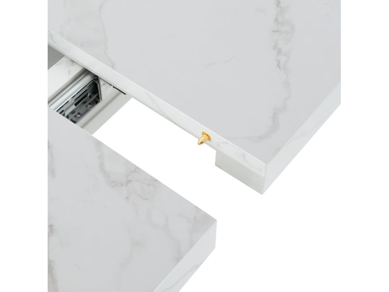  Table à manger rectangulaire extensible, 120-160x80x76,5 cm, pour cuisine, plateau mdf, piètement métal, coloris blanc  - Conforama E
