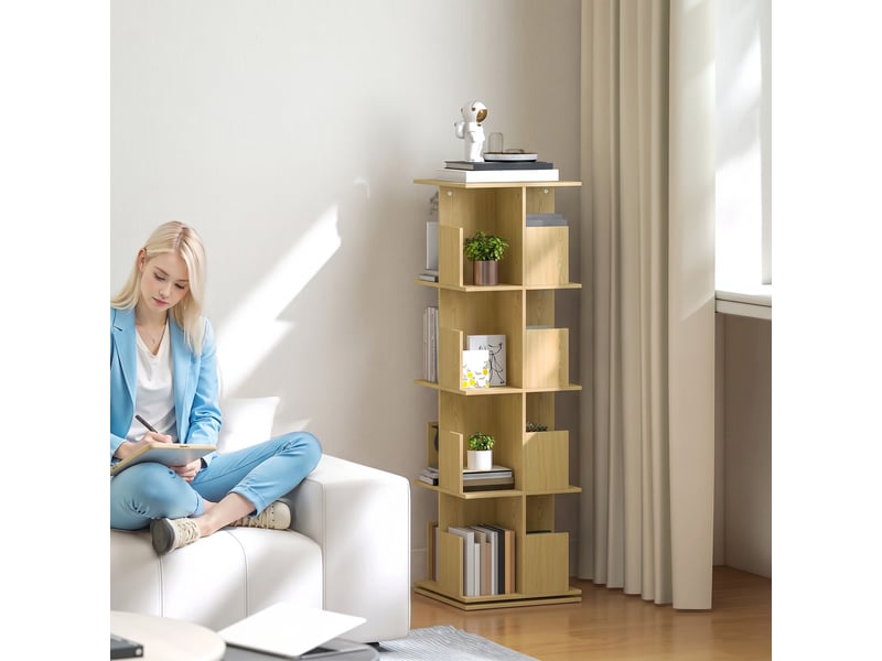  Bibliothèque rotative 360° à 4 niveaux 39 x 39 x 128,3 cm chêne  - Conforama C