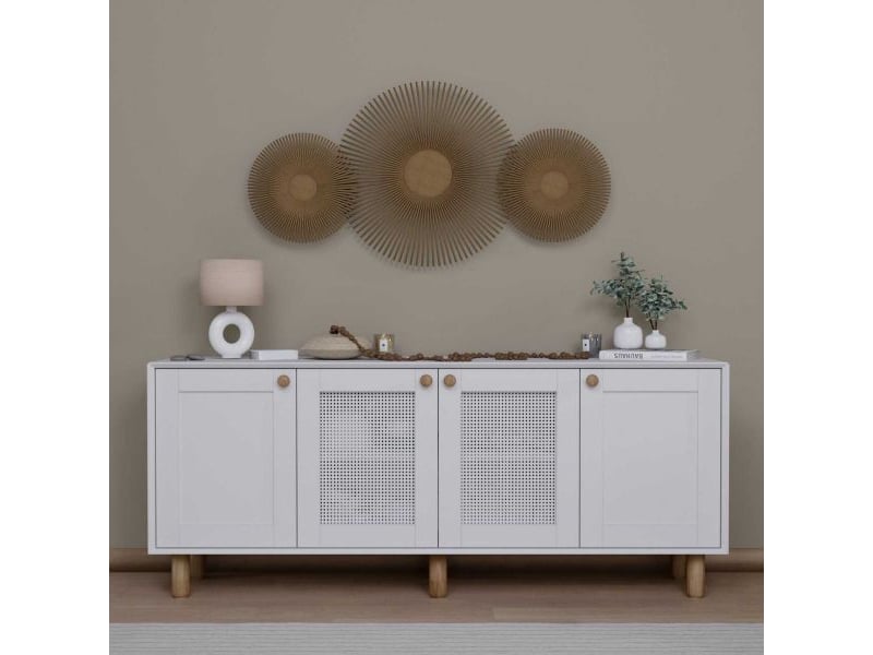  Buffet 4 portes en aggloméré bohemian blanc avec cannage blanc (2 portes)  - Conforama B