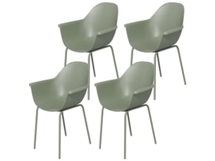 Lot de 4 chaises de jardin vertes, plastique et métal, accoudoirs, dossier, 120 kg