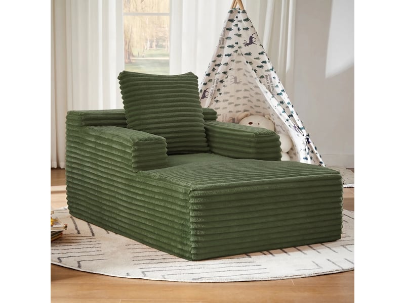  Canapé sans armature vert méridienne en velours côtelé 1 place  - Conforama C