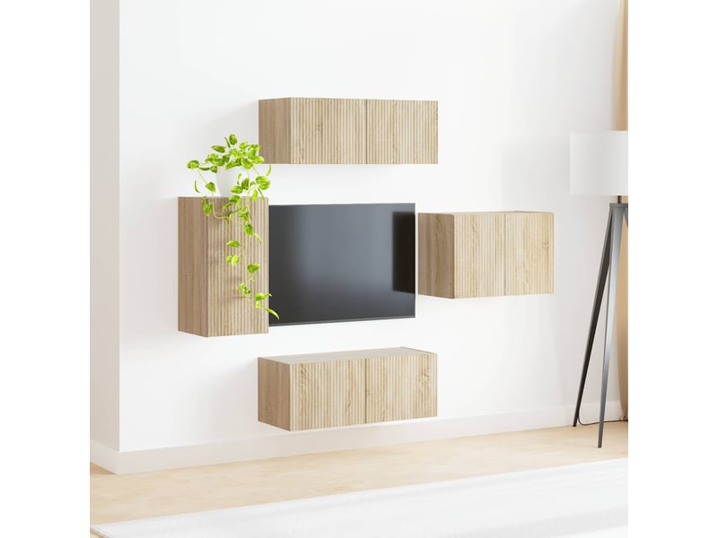  Ensemble de meuble tv - banc tv - meuble de rangement mural 4 pcs chêne sonoma bois d'ingénierie  - Conforama D