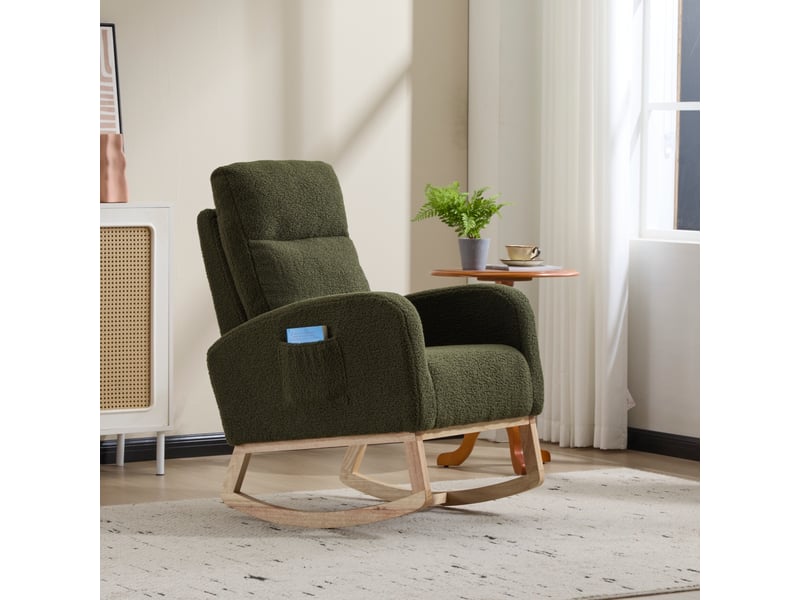  Fauteuil à bascule - 75x63x104 cm - chaise à bascule ergonomique en tissu teddy avec pochette - vert  - Conforama D