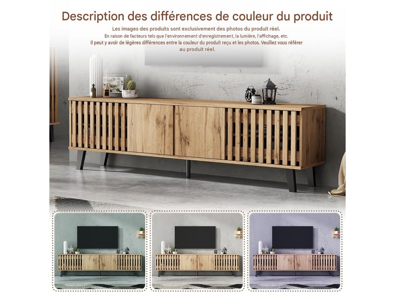  Meuble tv avec rangements en panneau de particules coloris bois naturel 180x40x55 cm - pangivo  - Conforama D